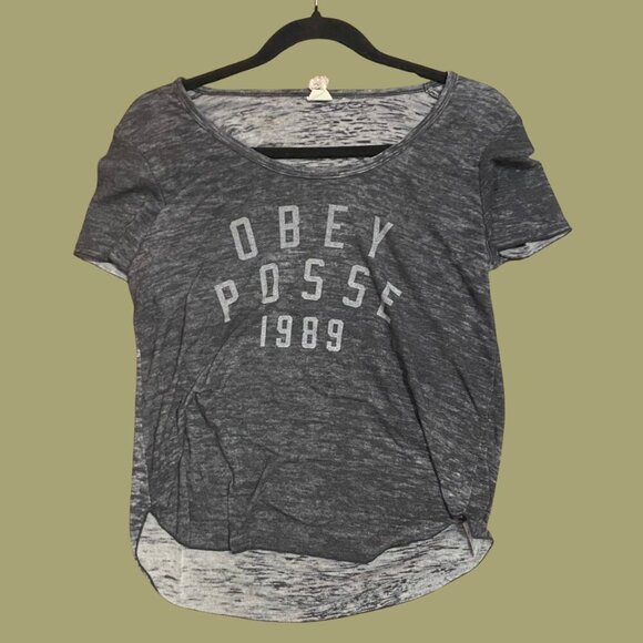 Obey Posse 1989 Vintage Graphic Tee – Distressed Charcoal Black (Size S) - Picture 3 of 7
